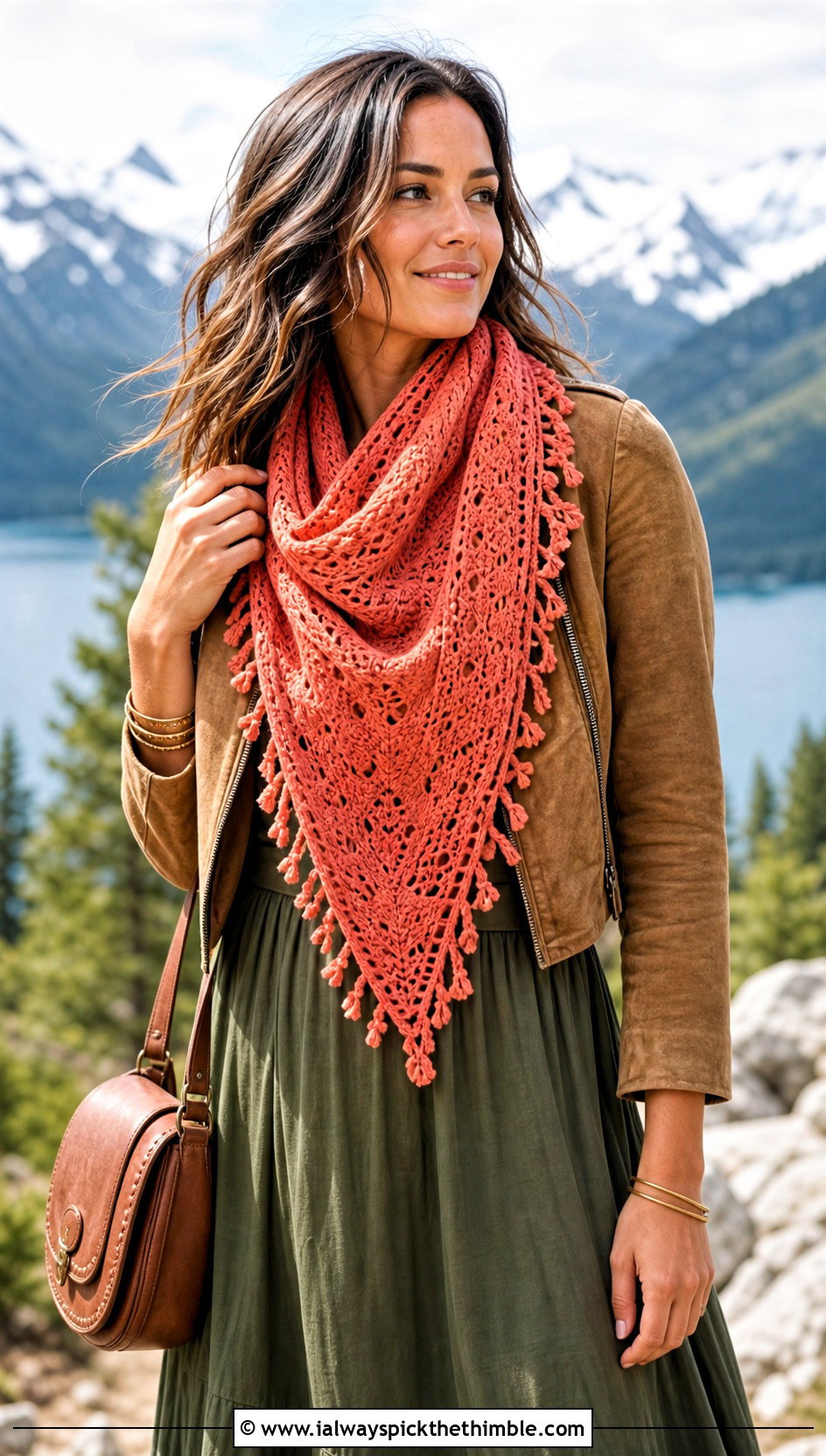 Triangle Bonfire Scarf With Maxi Dress - 20 Crochet Bonfire Scarf outfit ideas
