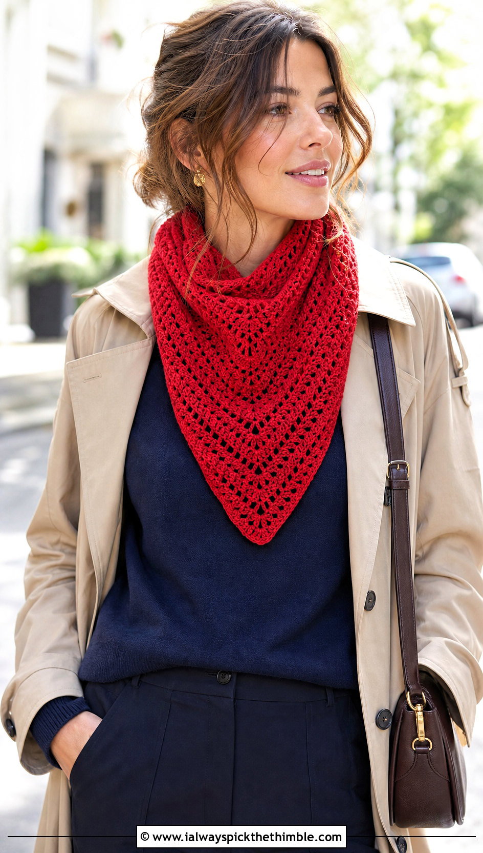 Triangle Chevron Zig Zag Crochet Scarf With Trench Coat - 20 Zig Zag Crochet Scarf outfit ideas
