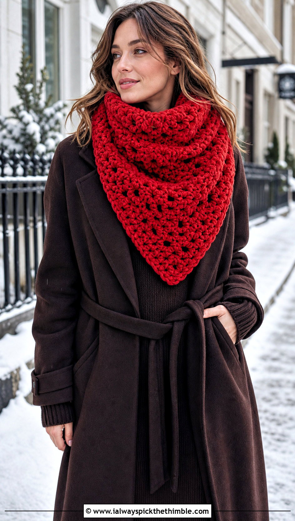 Triangle Crochet Chenille Scarf With Sweater Dress - 20 crochet chenille scarf outfit ideas
