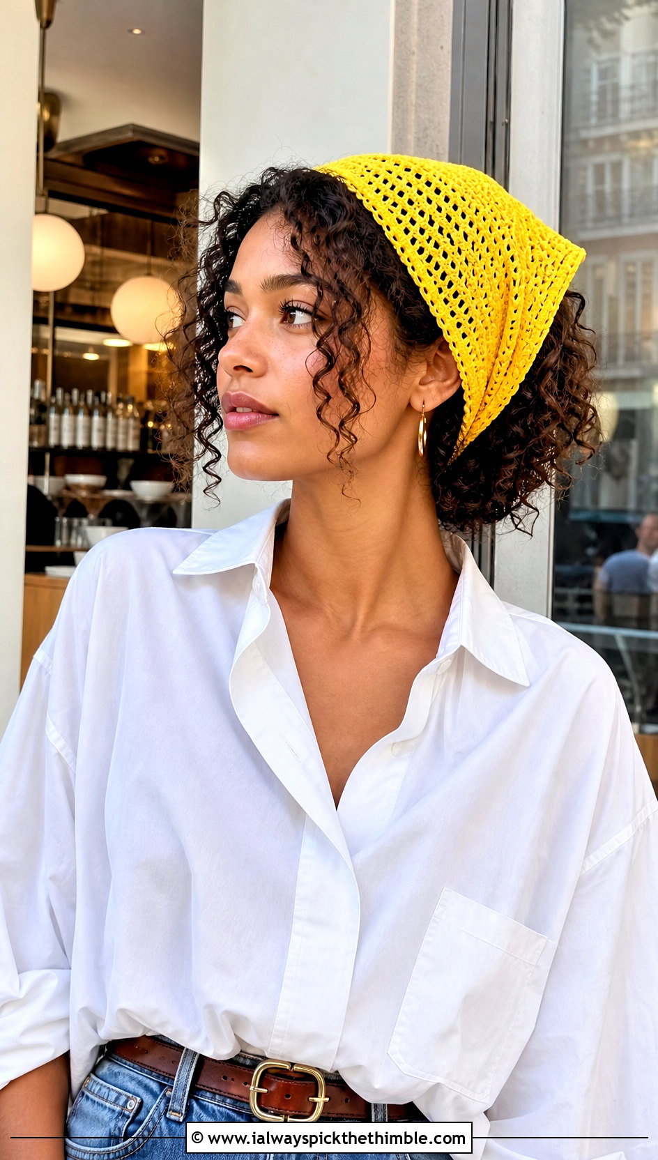 Triangle Crochet Headwrap With White Shirt And Jeans - 25 crochet headwrap outfit ideas