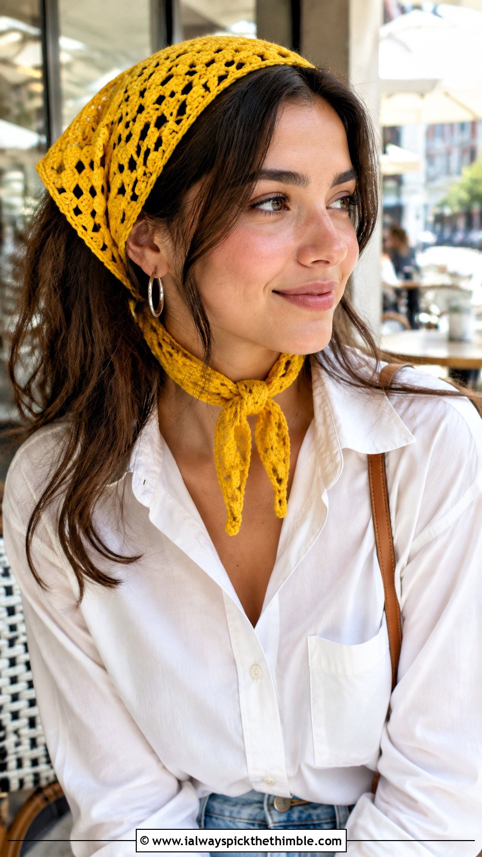 Triangle Crochet Kerchief With White Shirt And Jeans - 20 crochet head wrap outfit ideas