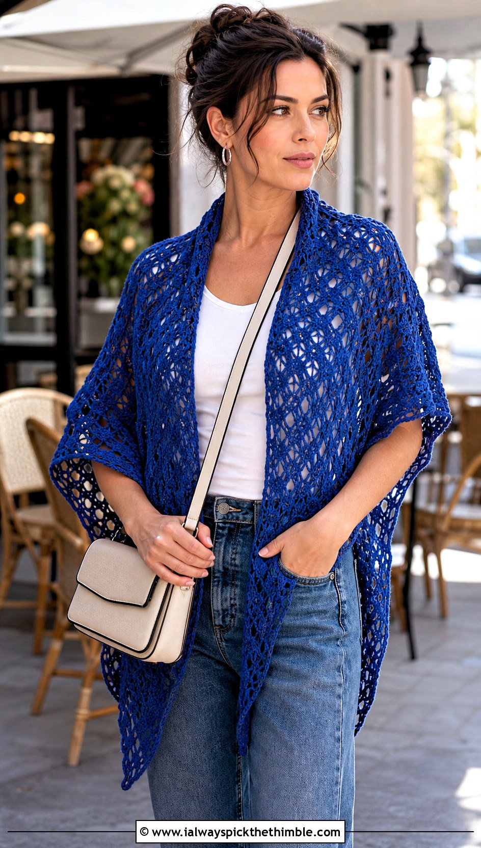 Triangle Crochet Lace Shawl With Jeans - 20 easy crochet lace shawl outfit ideas
