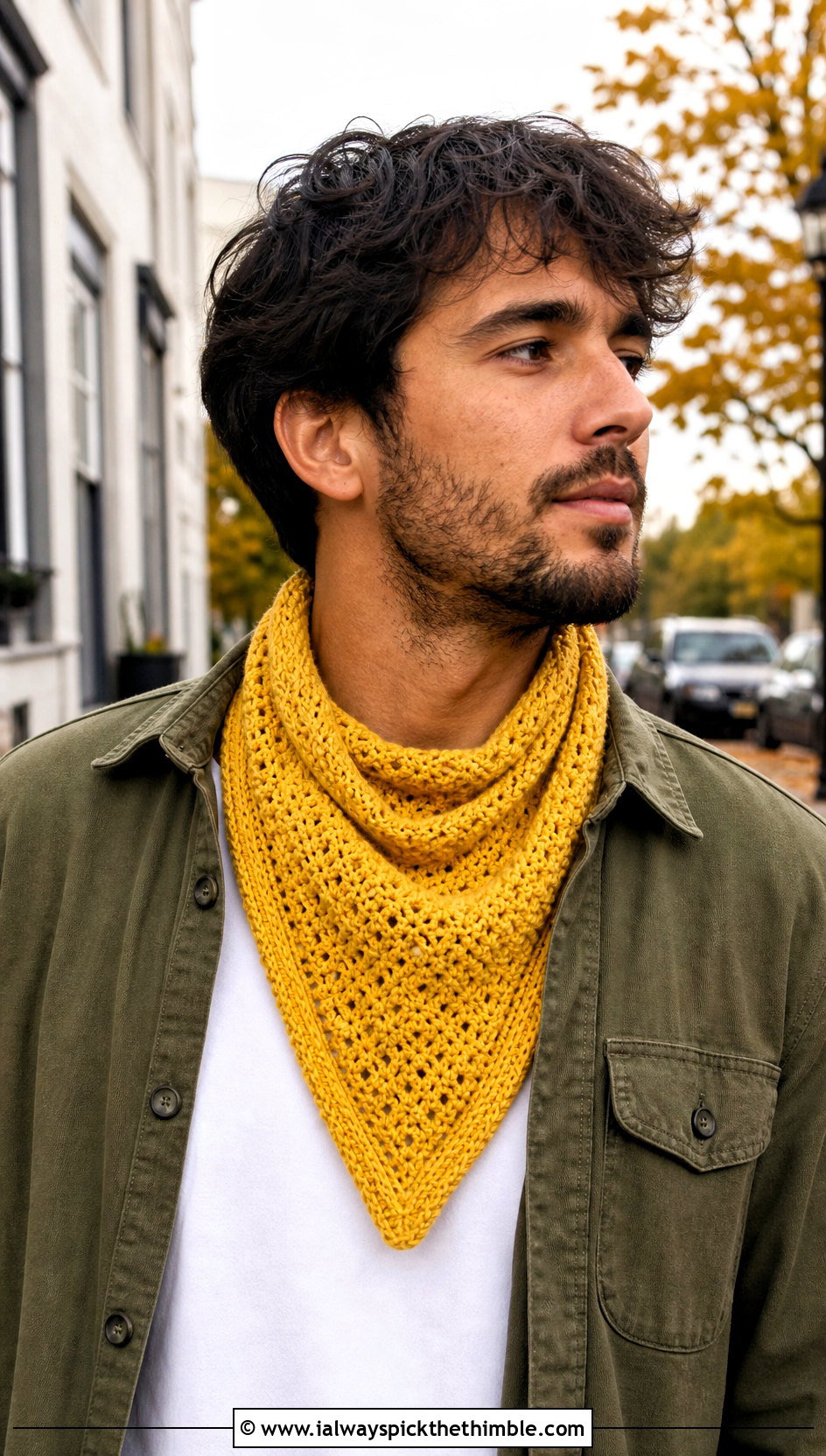 Triangle Crochet Scarf With Overshirt - 20 easy crochet scarf men outfit ideas