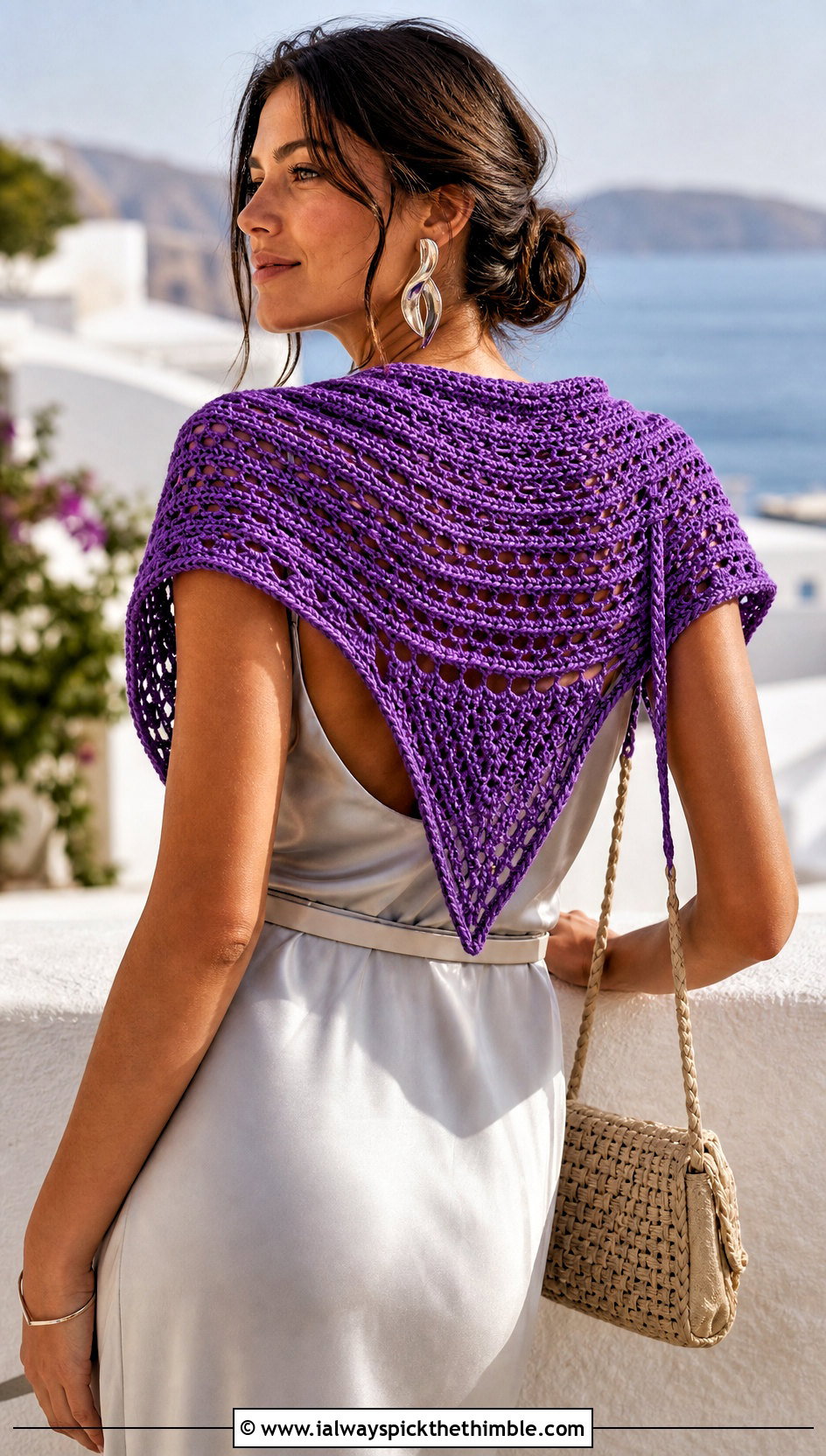 Triangle Crochet Scarf With Slip Dress And Sandals - 15 Light Crochet Scarf outfit ideas
