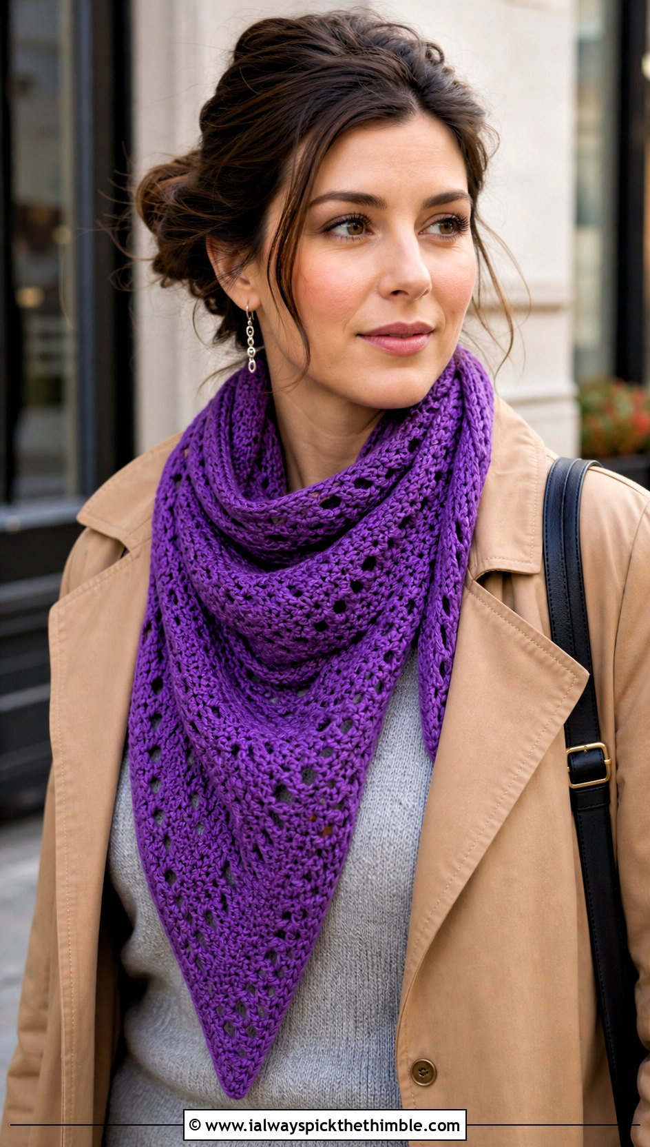 Triangle Crochet Scarf With Trench Coat - 25 crochet clothing and accessories ideas