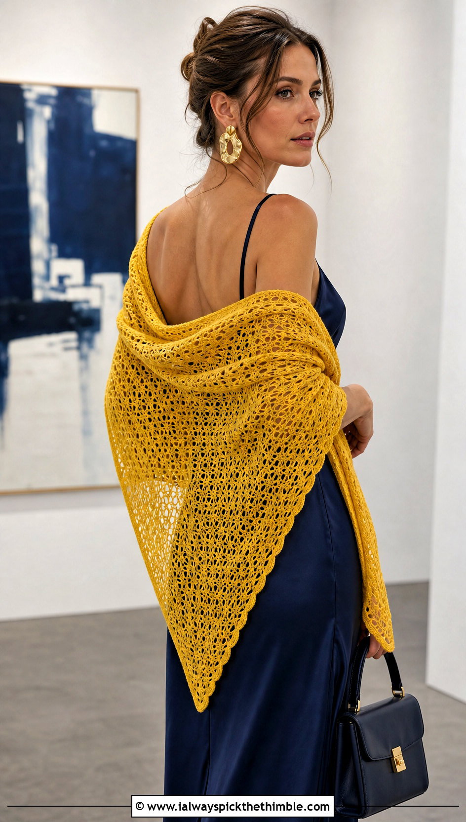 Triangle Crochet Shawl Scarf With Satin Slip Dress - 25 crochet scarves outfit ideas