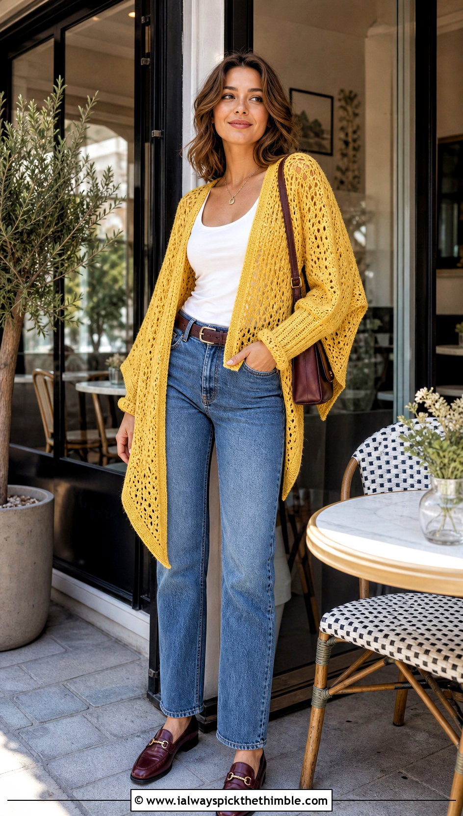Triangle Crochet Shawl With Sleeves And Straight Leg Jeans - 25 crochet shawl with sleeves outfit ideas