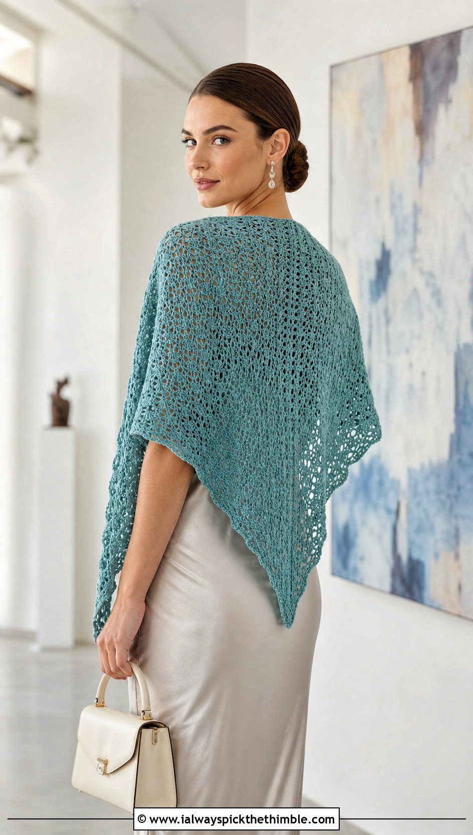 Triangle Crochet Spring Wrap With Satin Slip Dress - 15 Crochet Spring Wrap outfit ideas