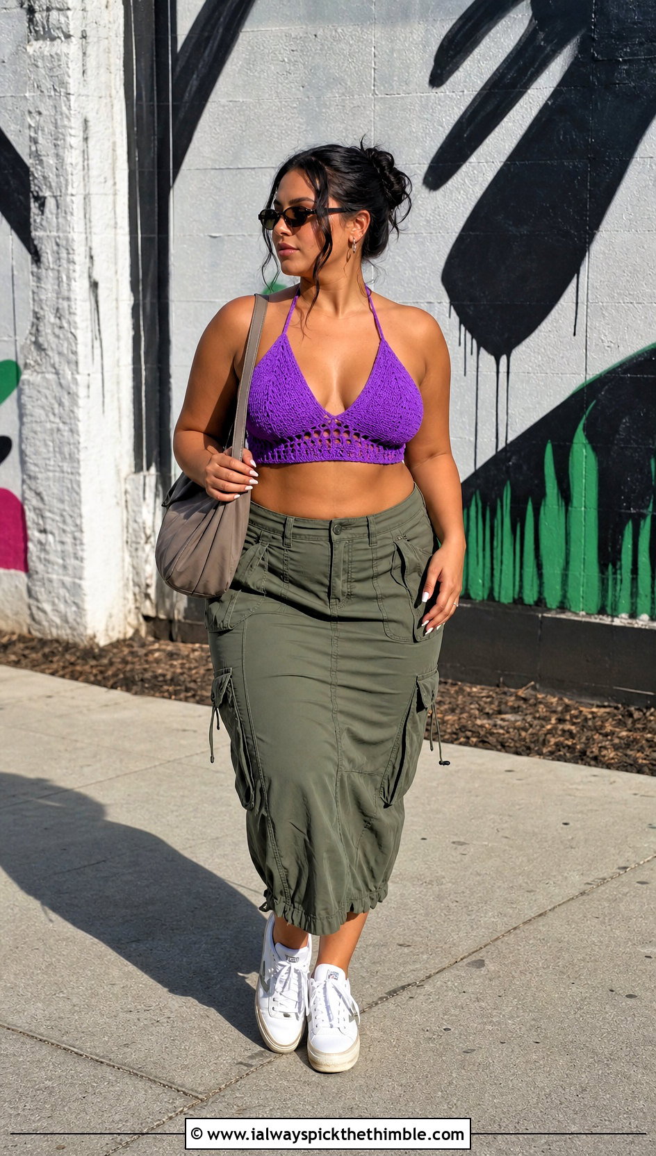 Triangle Cup Backless Crochet Top With Cargo Midi Skirt - 25 backless crochet top outfit ideas