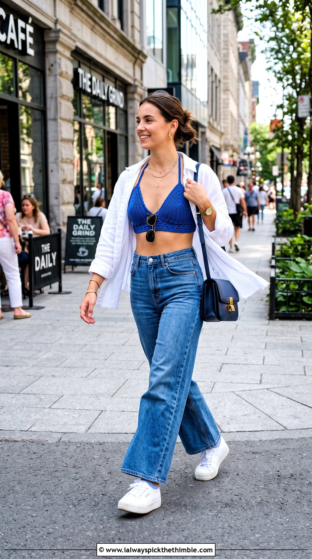 Triangle Cup Crochet Bralette With Wide Leg Jeans - 25 crochet bralette outfit ideas
