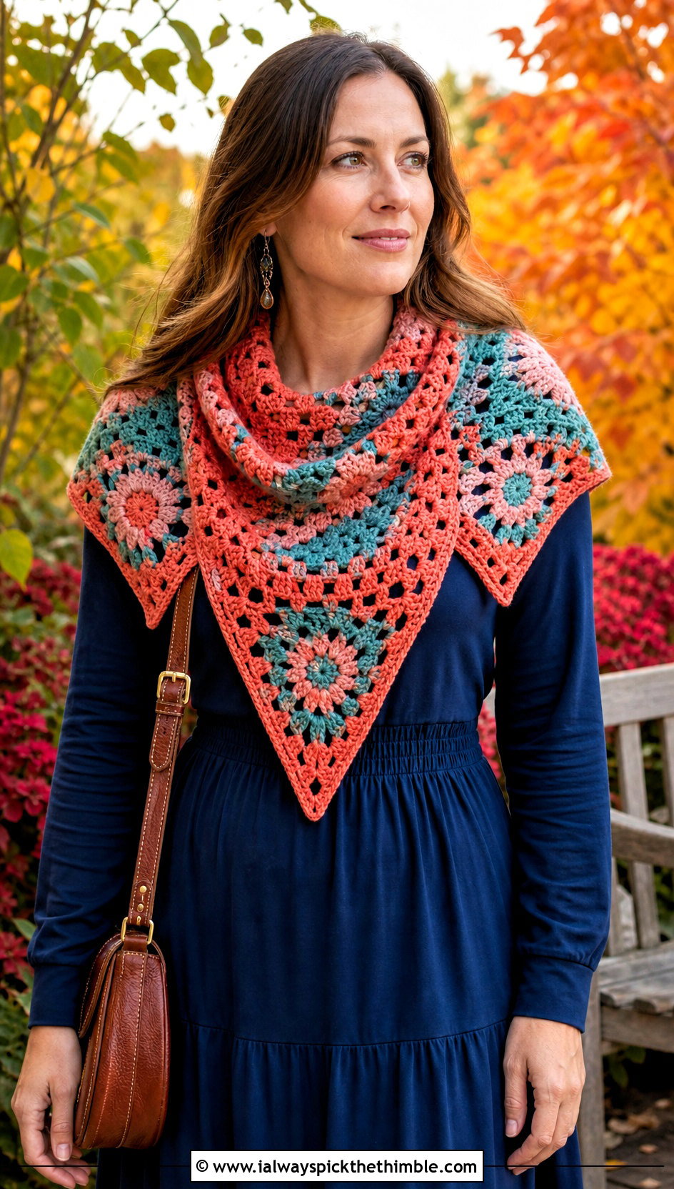 Triangle Granny Square Scarf With Maxi Dress And Ankle Boots - 20 granny square scarves outfit ideas