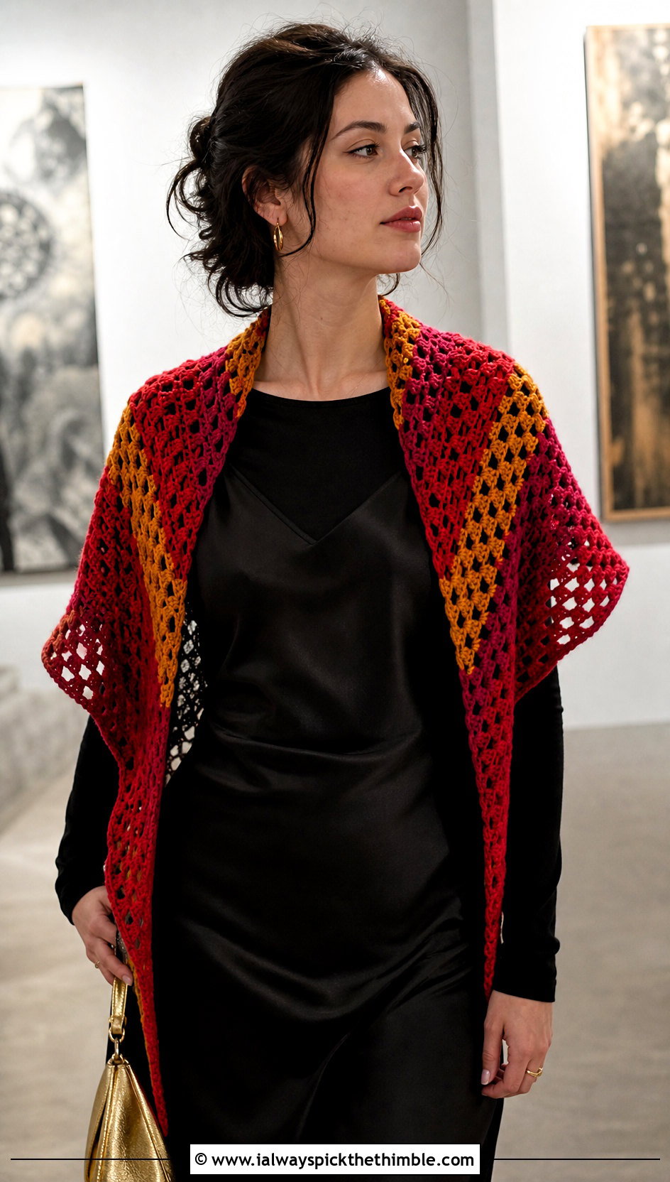 Triangle Gryffindor Crochet Scarf With Slip Dress - 20 gryffindor crochet scarf outfit ideas