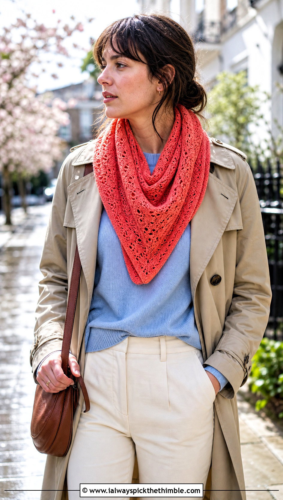 Triangle Hood Scarf With Trench Coat - 25 crochet hood scarf outfit ideas