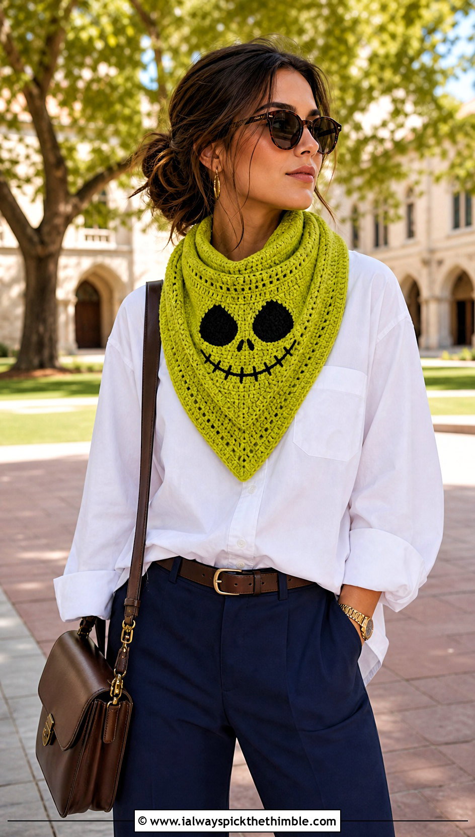 Triangle Jack Skellington Crochet Scarf With Button Down Shirt - 20 Crochet Jack Skellington Scarf outfit ideas
