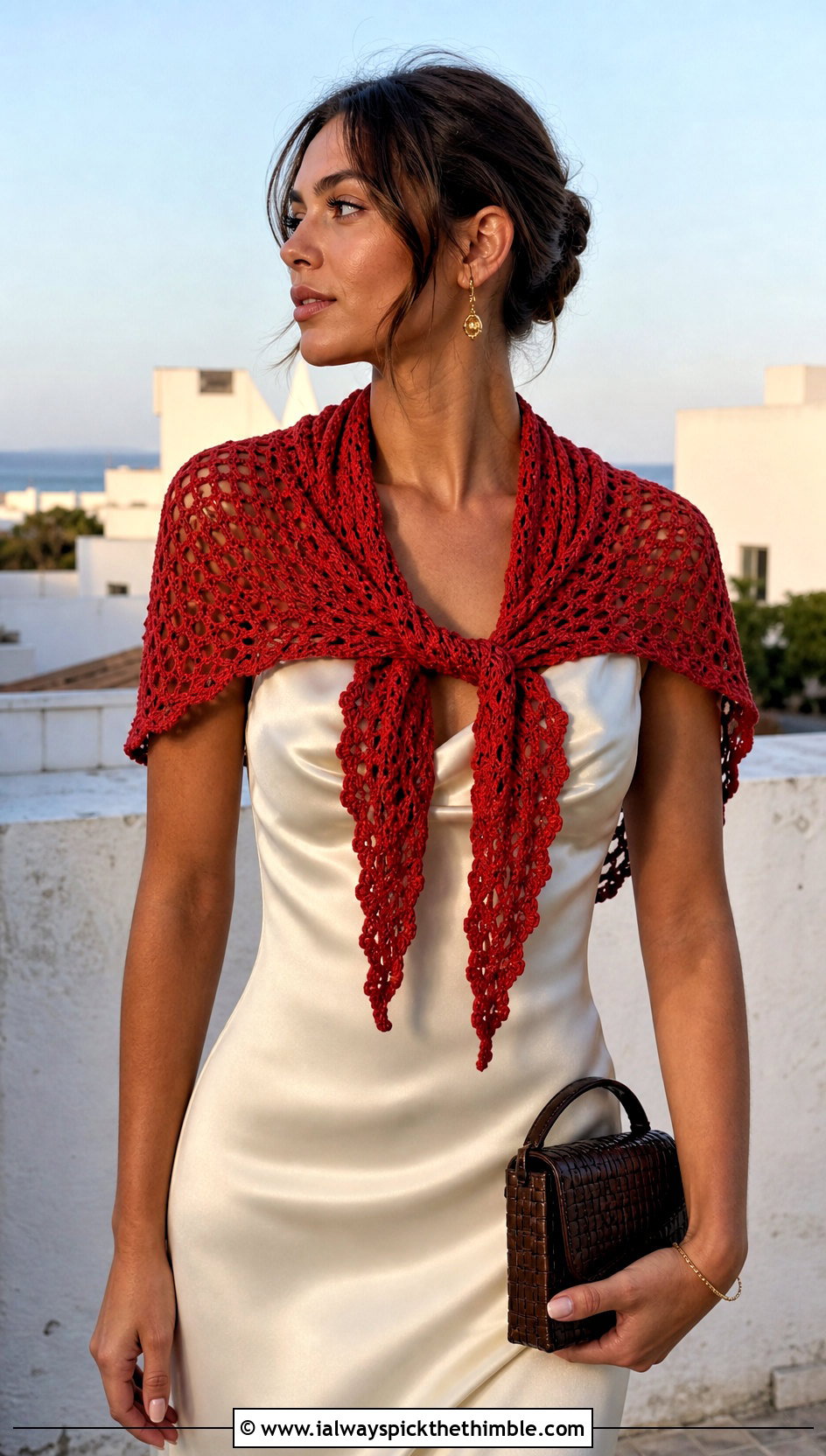 Triangle Kerchief Scarf With Slip Dress And Sandals - 20 crochet summer scarf outfit ideas