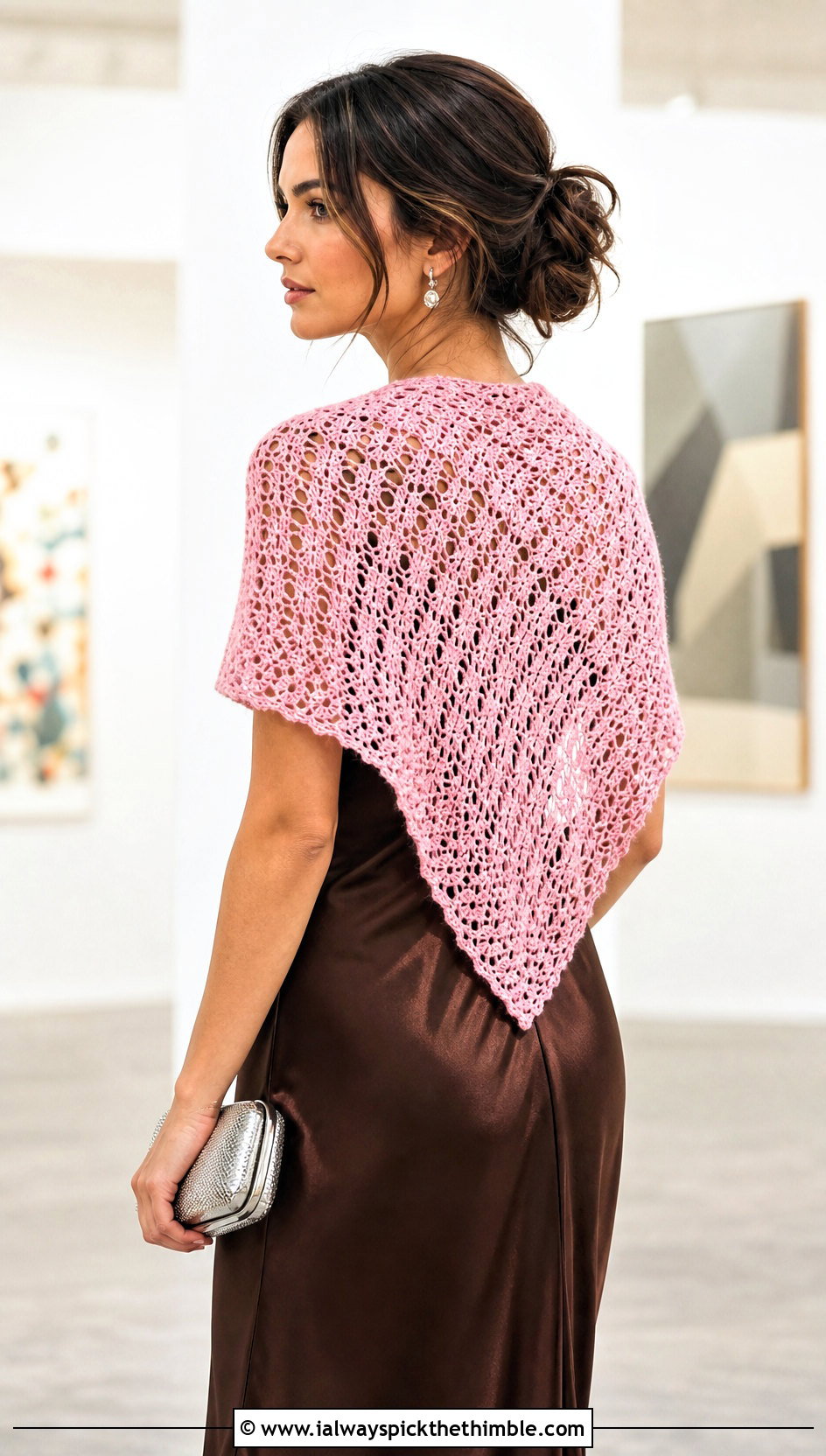 Triangle Lace Crochet Scarf With Satin Midi Dress - 15 Easy Lace Crochet Scarf outfit ideas