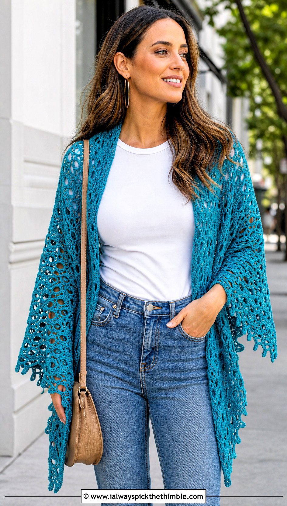 Triangle Lace Crochet Shawl With Jeans - 20 Lace Crochet Shawl outfit ideas
