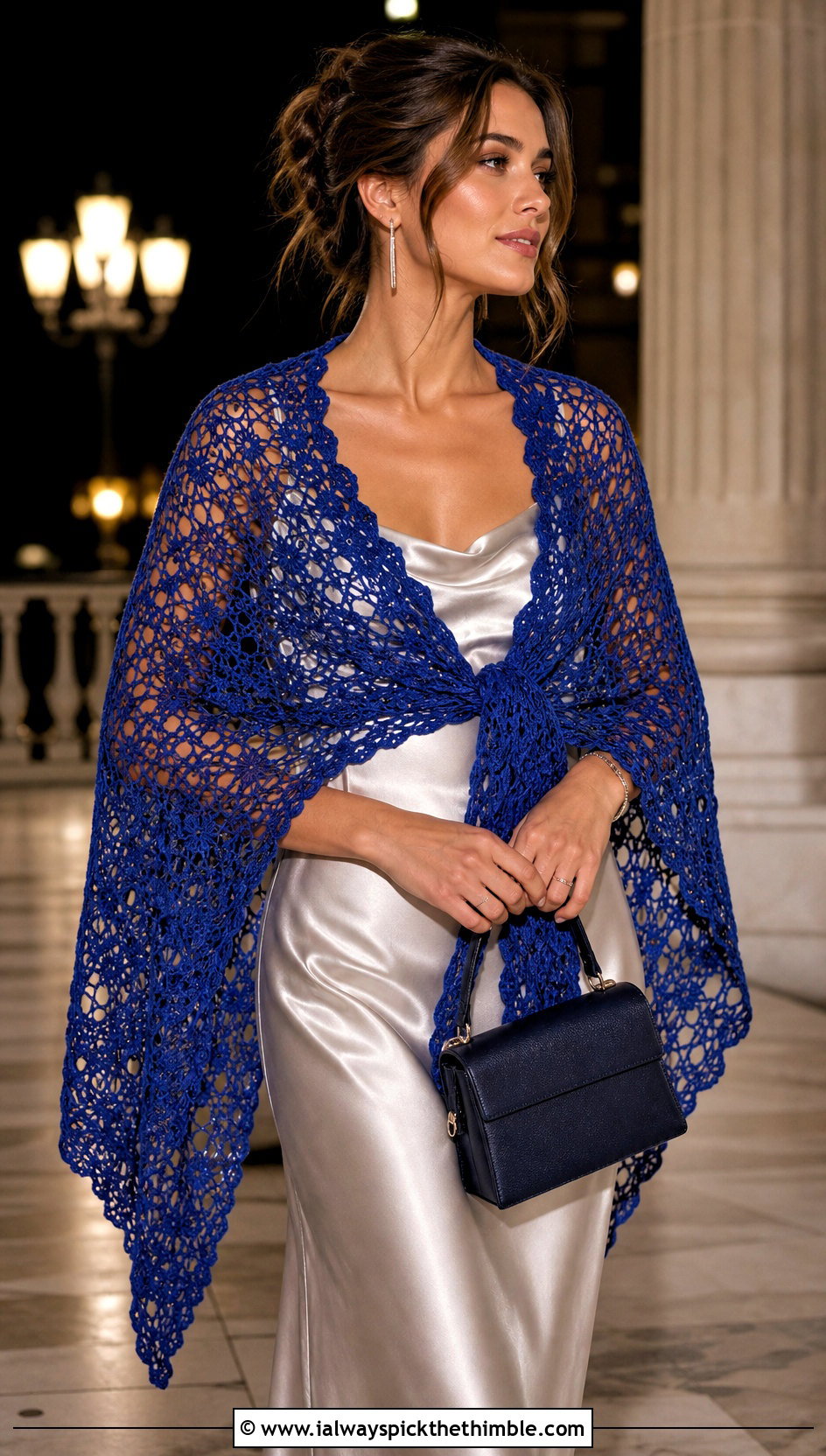 Triangle Lace Crochet Shawl With Slip Dress - 20 Elegant Crochet Shawl outfit ideas