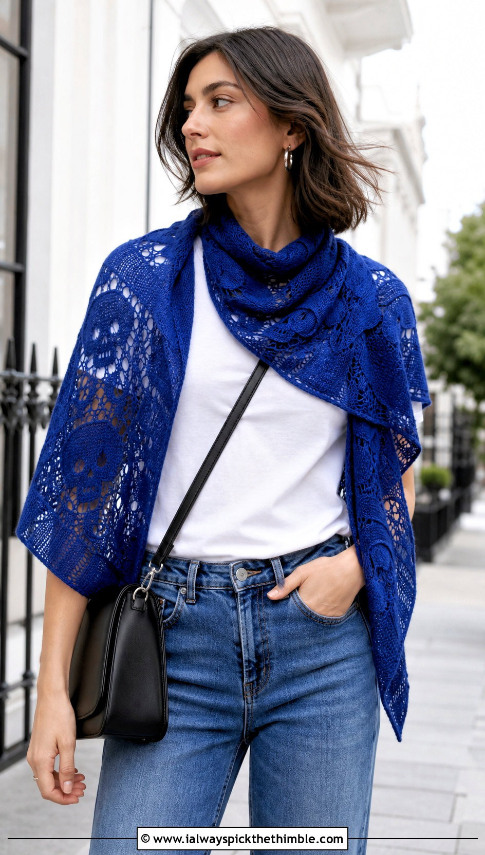 Triangle Lost Souls Shawl With Straight Leg Jeans - 25 crochet lost souls shawl outfit ideas
