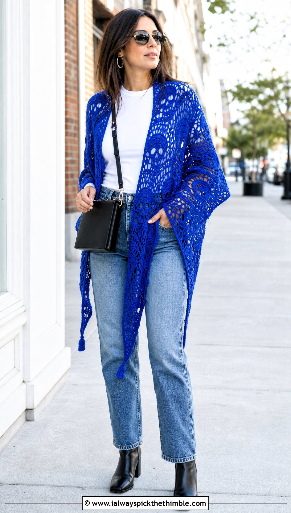 Triangle Lost Souls Shawl With Straight Leg Jeans - 15 Lost Soul Crochet Shawl outfit ideas