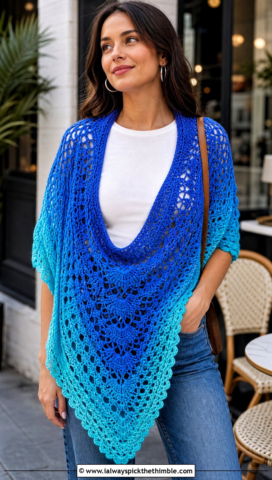 Triangle Mandala Yarn Crochet Shawl With Straight Leg Jeans - 20 Mandala Yarn Crochet Shawl outfit ideas