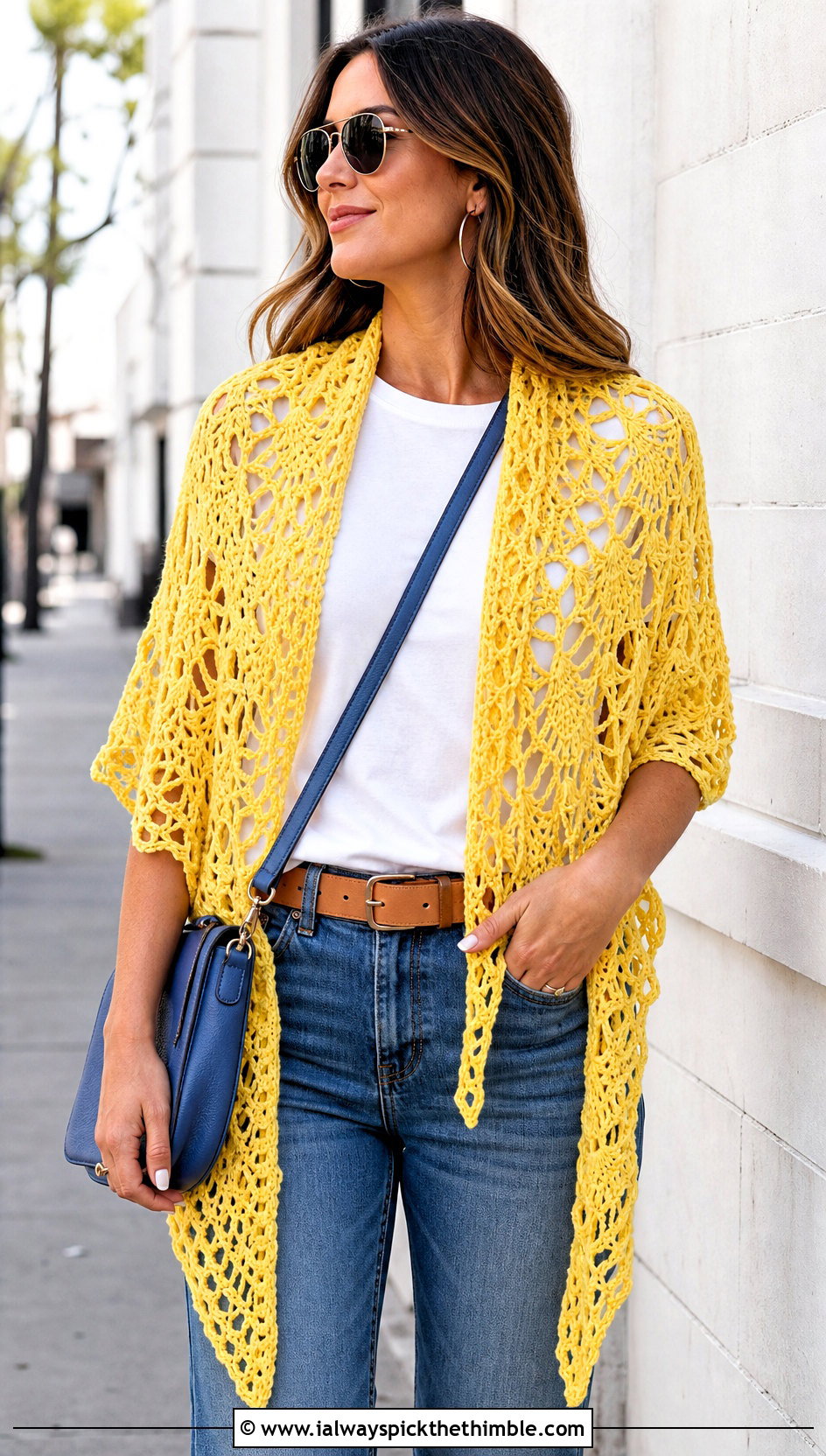 Triangle Pineapple Crochet Shawl With Straight Leg Jeans - 20 pineapple crochet shawl outfit ideas