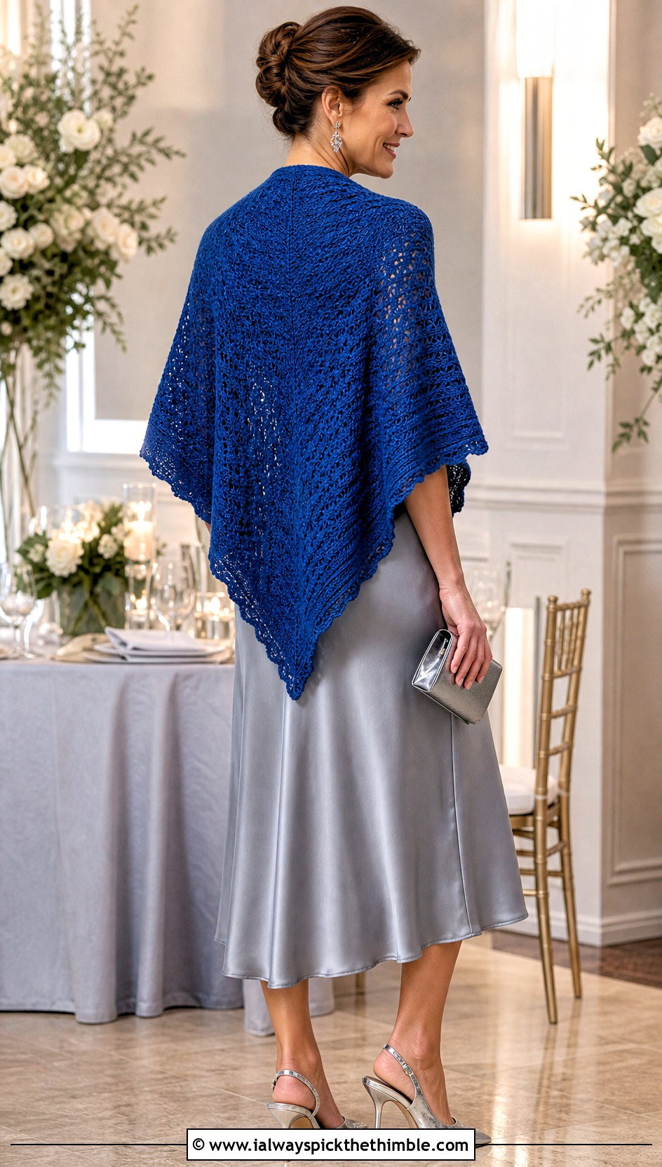 Triangle Prayer Shawl With Satin Midi Dress - 25 easy crochet prayer shawls outfit ideas