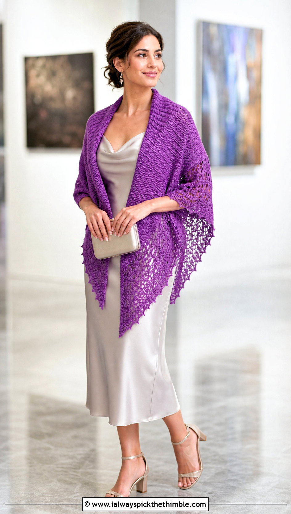 Triangle Prayer Shawl With Satin Slip Dress - 15 Crochet Prayer Shawl Amazing Grace outfit ideas