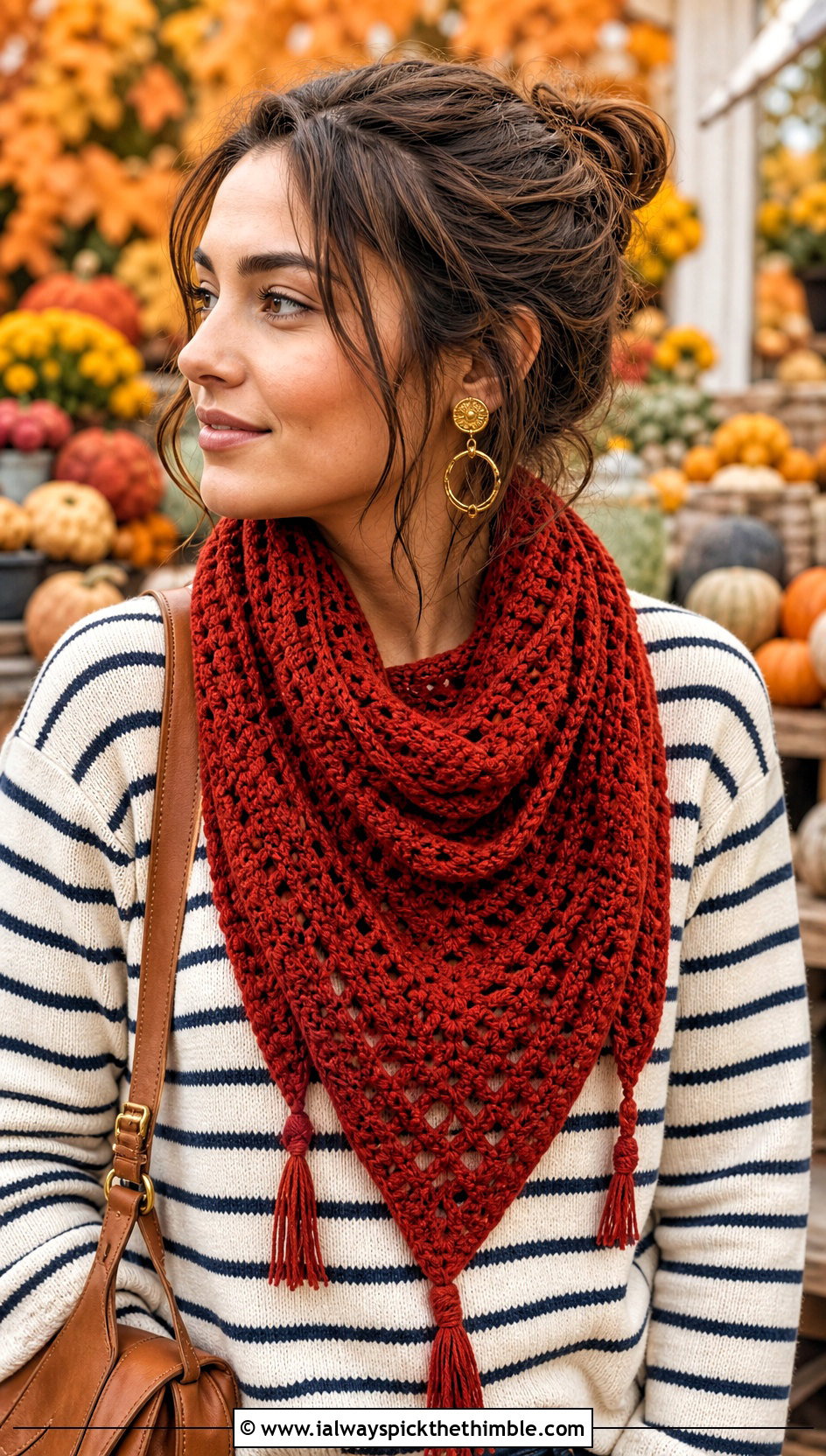 Triangle Red Crochet Scarf With Striped Sweater - 20 taylor swift red crochet scarf outfit ideas