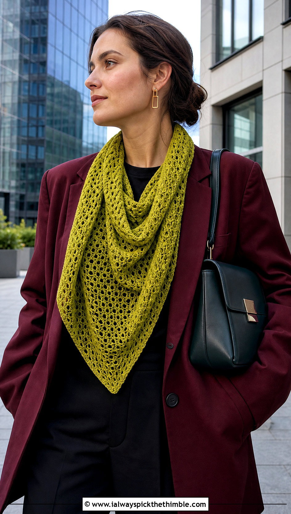 Triangle Scarf Wrap With Blazer - 25 crochet scarf ideas