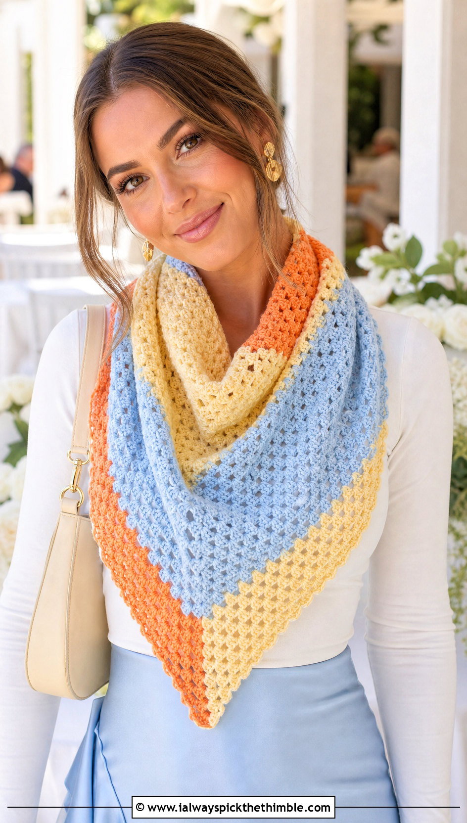 Triangle Shawl Color Block Crochet Scarf With Slip Skirt - 20 Color Block Crochet Scarf outfit ideas