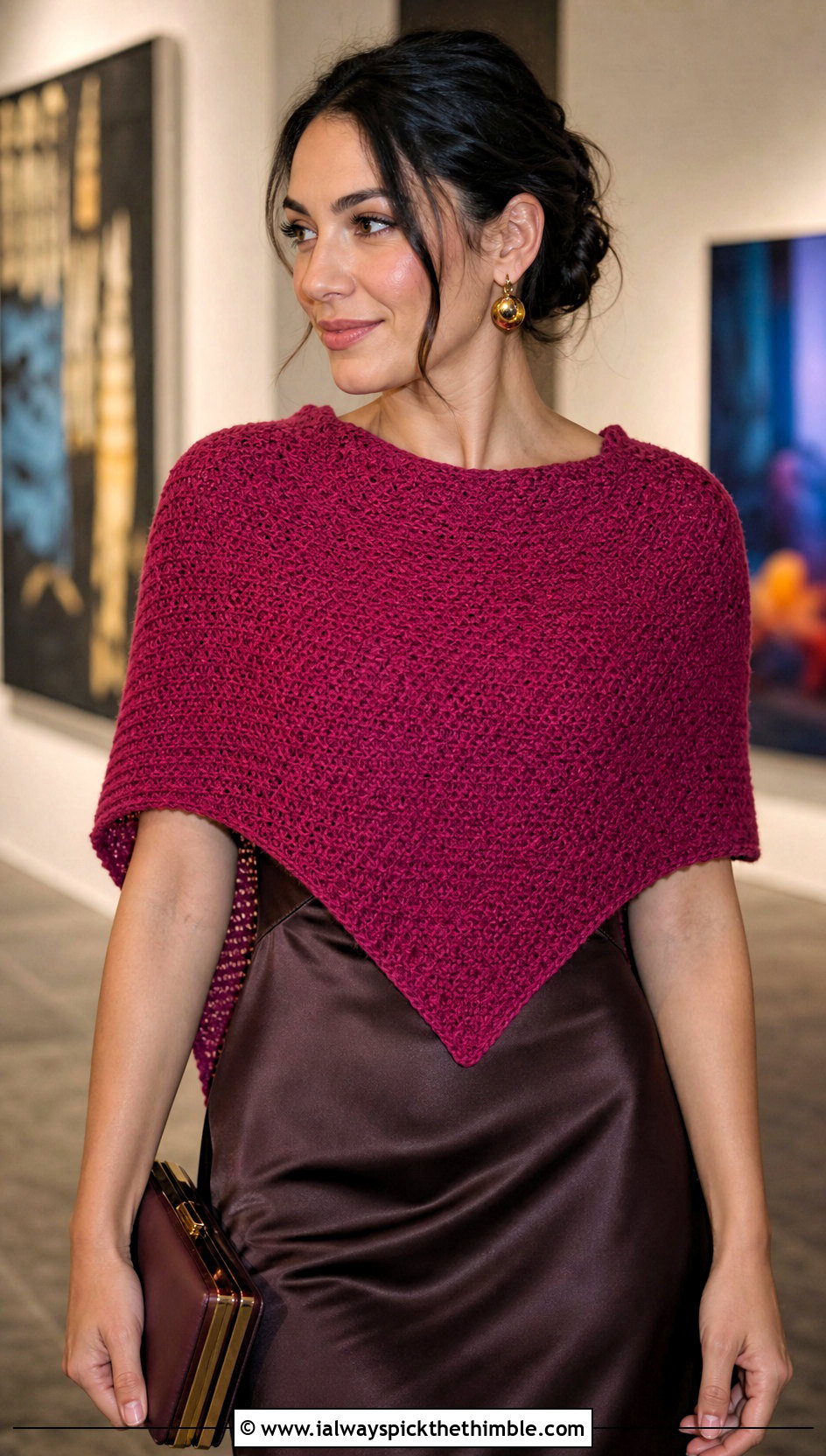 Triangle Shawl Lemon Peel Stitch Scarf With Satin Dress - 20 Crochet Lemon Peel Stitch Scarf outfit ideas