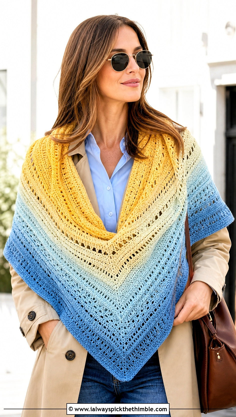 Triangle Shawl Scarf With Trench Coat - 15 Scheepjes Whirl Crochet Scarf outfit ideas