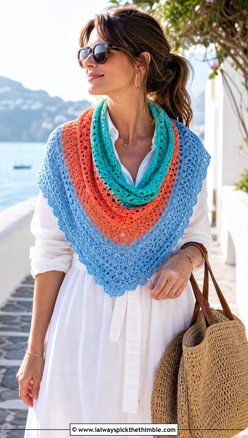 Triangle Temperature Scarf With Shirt Dress - 20 crochet temperature scarf outfit ideas