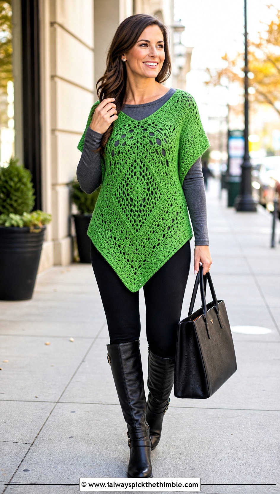 Triangle Tunic Crochet Sweater With Ponte Leggings - 15 triangle crochet sweater outfit ideas