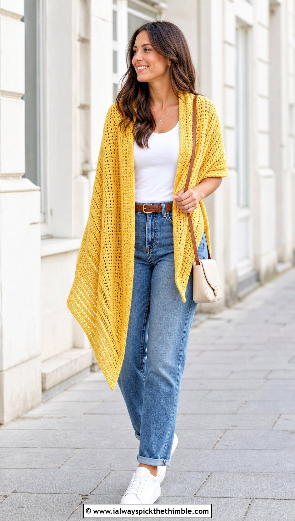 Triangle Tunisian Simple Stitch Shawl With Straight Jeans - 25 tunisian crochet shawl outfit ideas