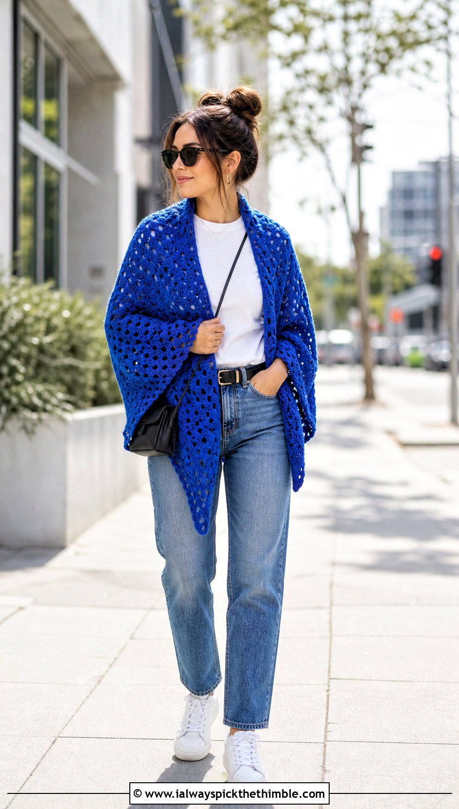 Triangle V Stitch Crochet Shawl With Straight Leg Jeans - 20 V Stitch Crochet Shawl outfit ideas