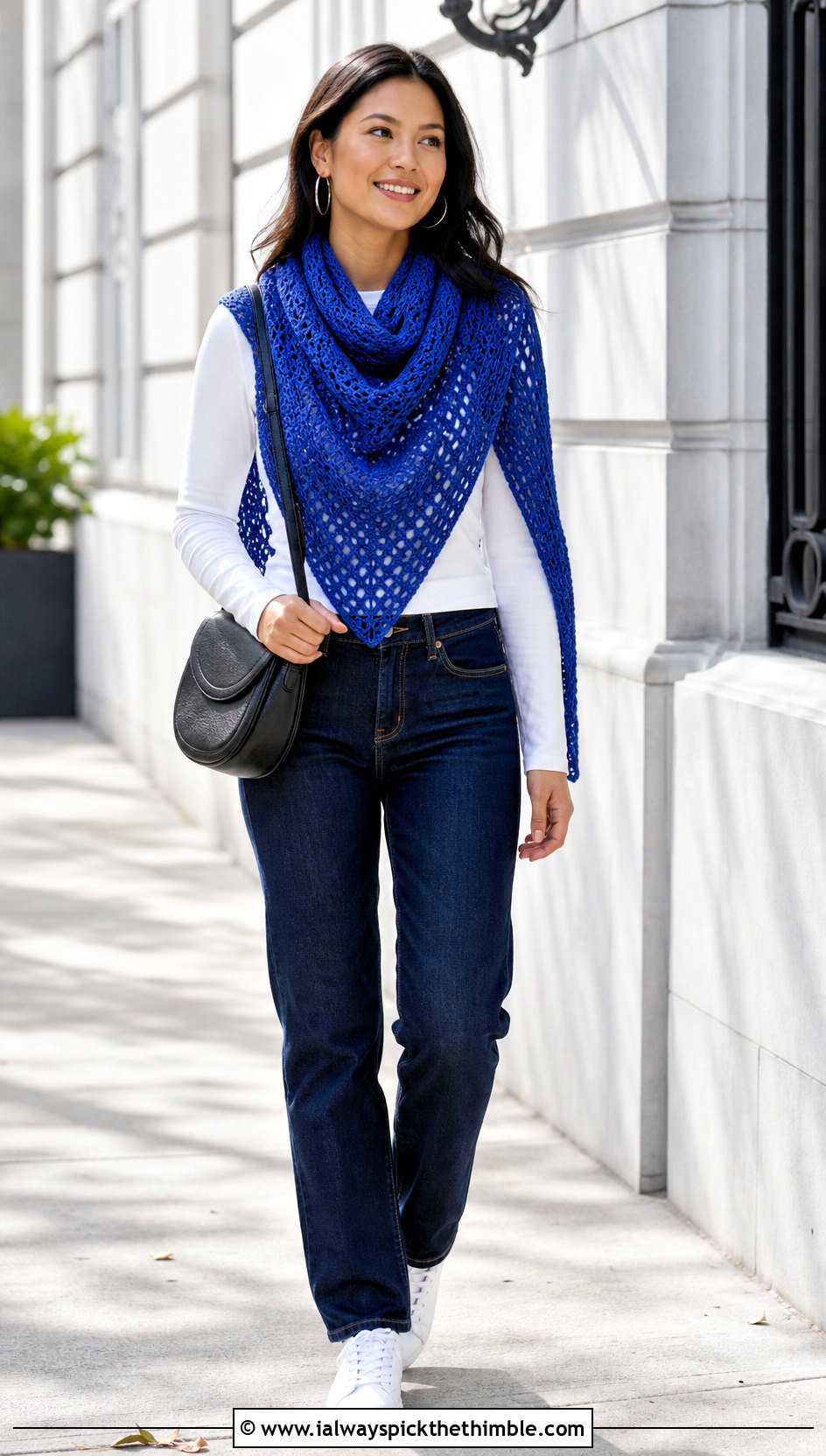 Triangle Worsted Weight Crochet Shawl With Straight Leg Jeans - 20 Crochet Shawl Worsted Weight Yarn outfit ideas