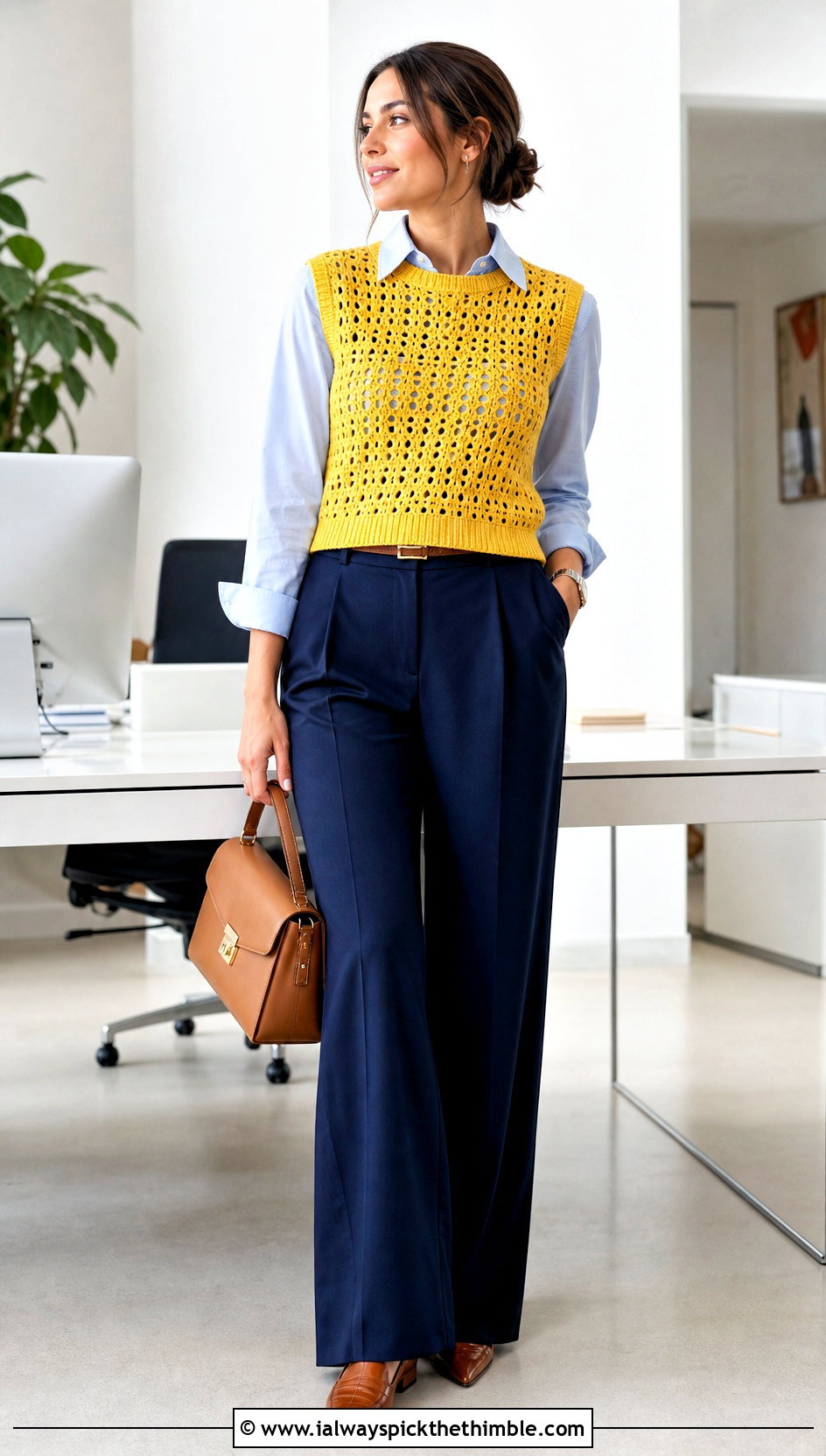 Triple Crochet Sweater Vest With Button Down Shirt - 20 Triple Crochet Sweater outfit ideas