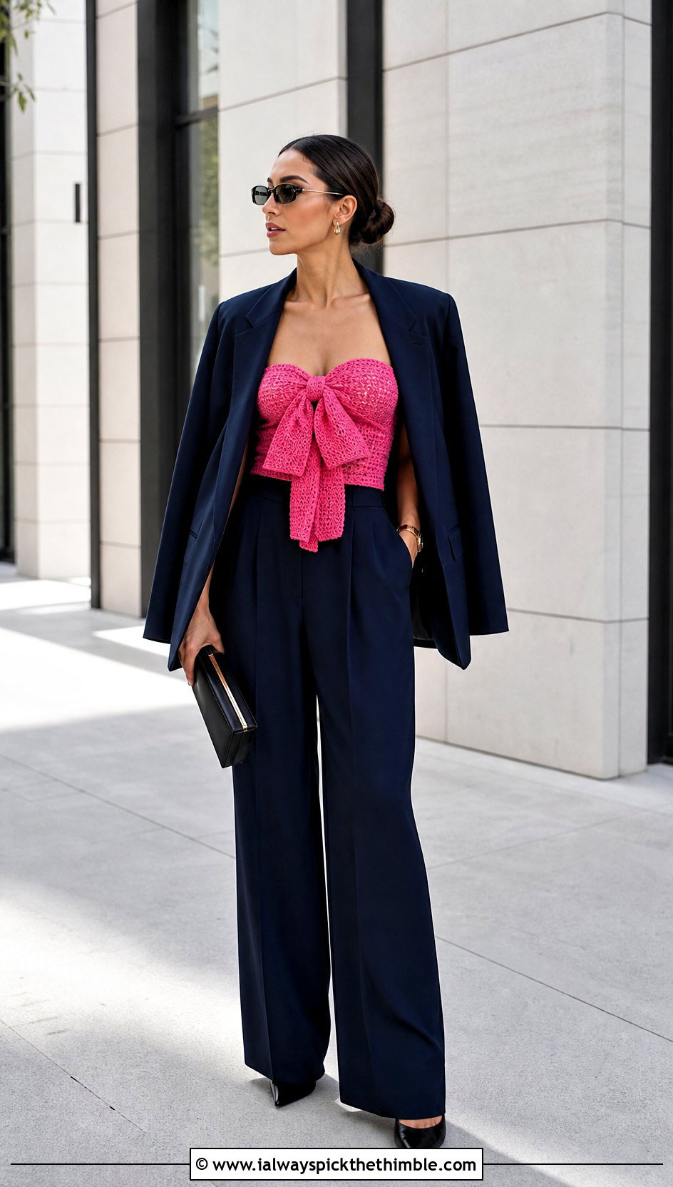 Tube Bow Crochet Top With Oversized Blazer - 15 crochet top with bow detail outfit ideas