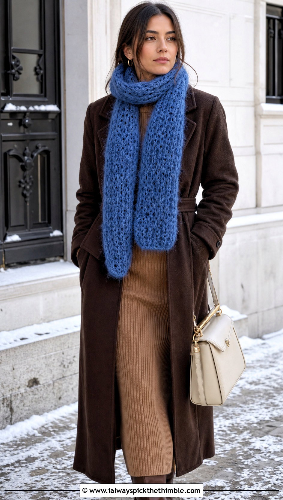 Tube Crochet Mohair Scarf With Sweater Dress - 20 crochet mohair scarf outfit ideas