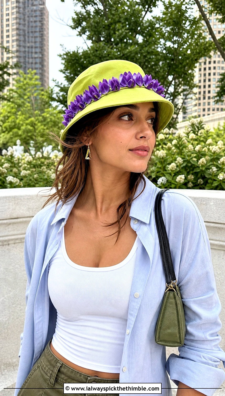 Tulip Crown Bucket Hat With Tank And Utility Pants - 20 crochet tulip hat outfit ideas