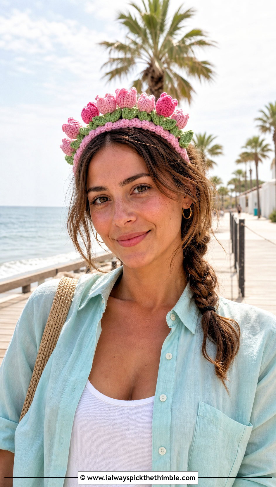 Tulip Garden Crochet Flower Headband With Linen Set - 25 crochet flower headband outfit ideas