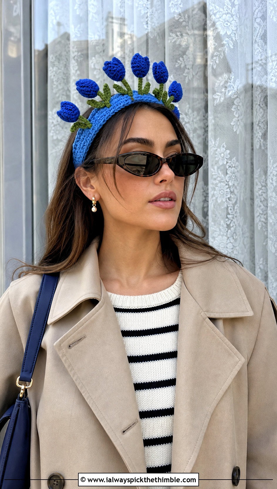 Tulip Garden Crochet Flower Headband With Trench Coat - 15 crochet flower headband on lace background outfit ideas