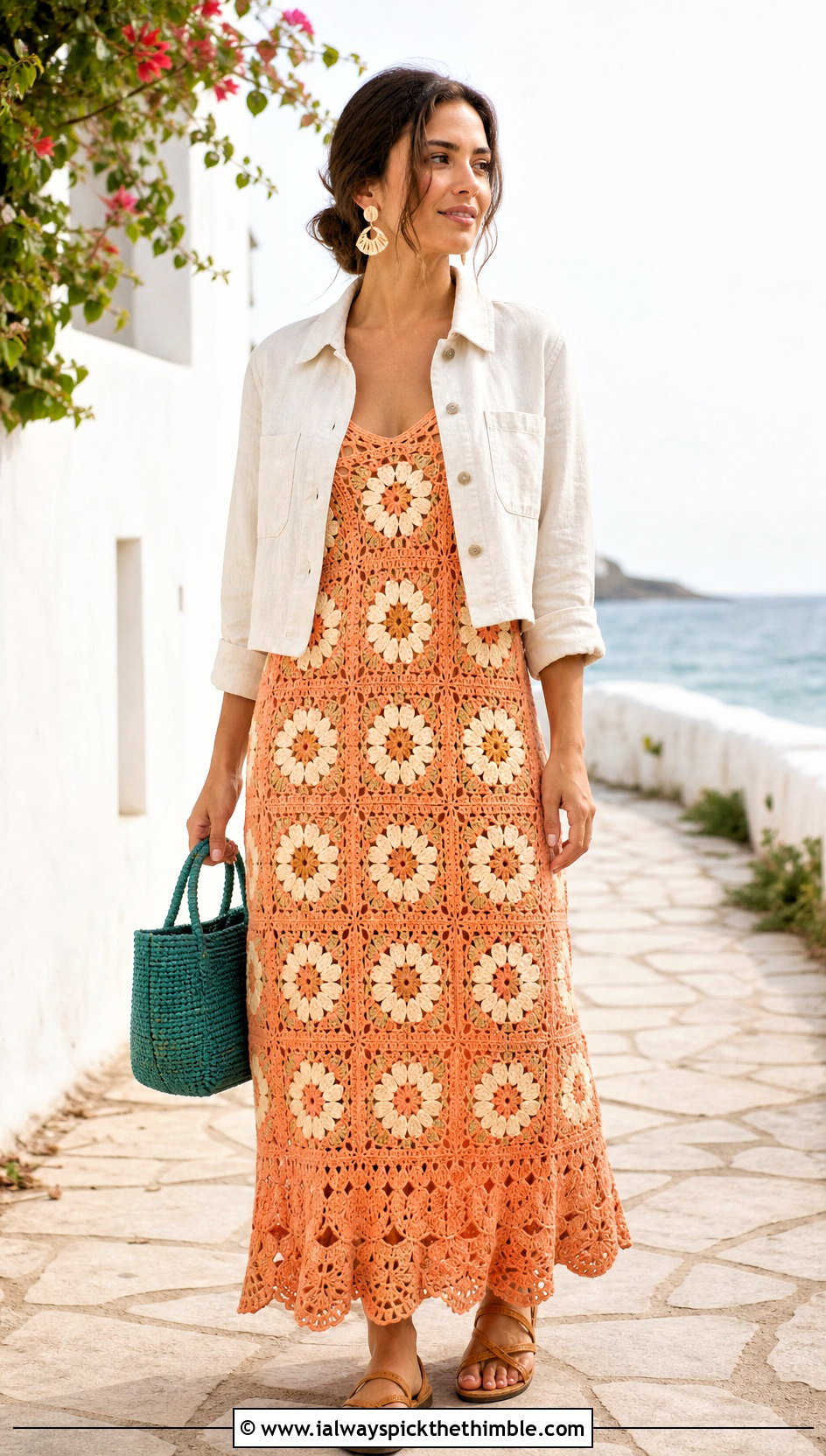 Tulip Granny Square Maxi Dress With Linen Accessories - 20 Granny Square Crochet Dress outfit ideas