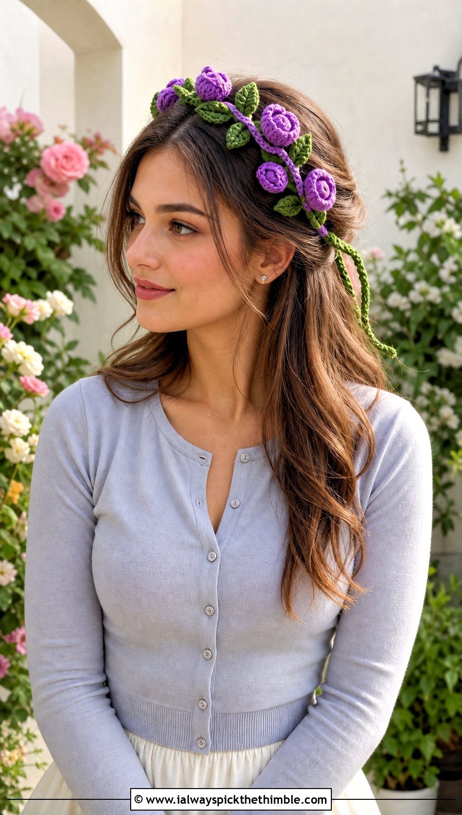 Tulip Vine Crochet Headband With Cardigan And Midi Skirt - 25 flower crochet headband outfit ideas