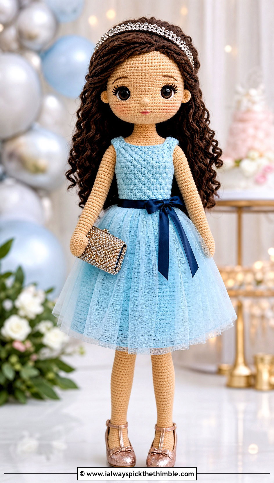 Tulle Overlay Crochet Doll Dress With Party Shoes - 20 amigurumi crochet doll dress outfit ideas