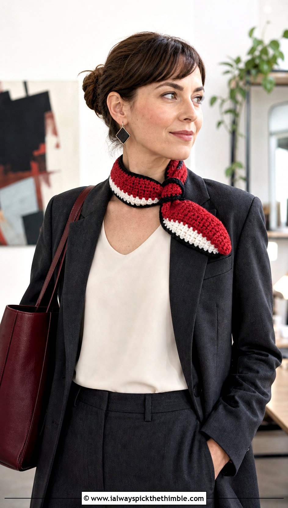 Tuna Nigiri Crochet Sushi Scarf With Trouser Suit - 20 crochet sushi scarf outfit ideas