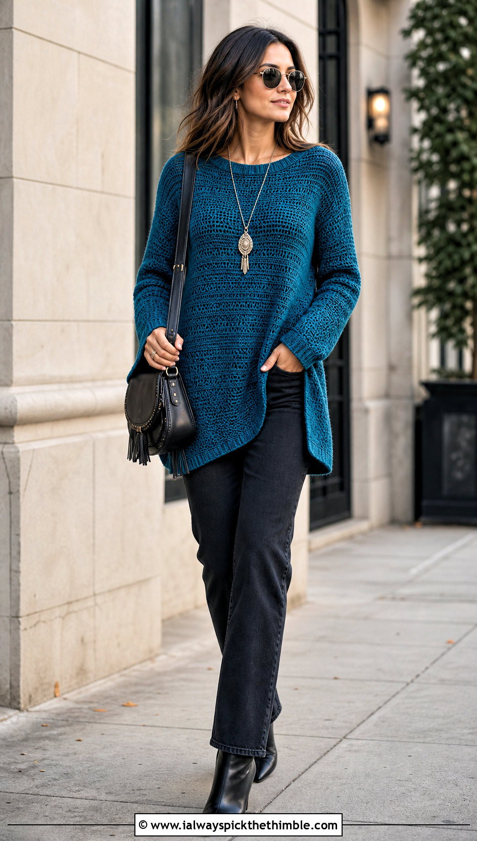 Tunic Crochet Cotton Sweater With Straight Leg Jeans - 20 Crochet Cotton Sweater outfit ideas