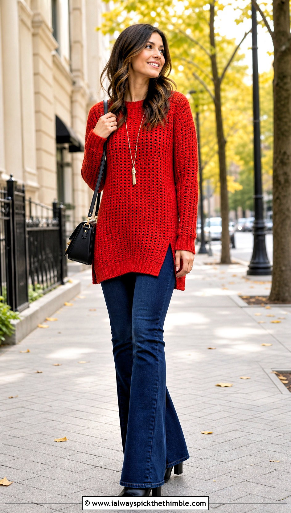 Tunic Crochet Couch Sweater With Flared Jeans And Boots - 15 Crochet Couch Sweater outfit ideas